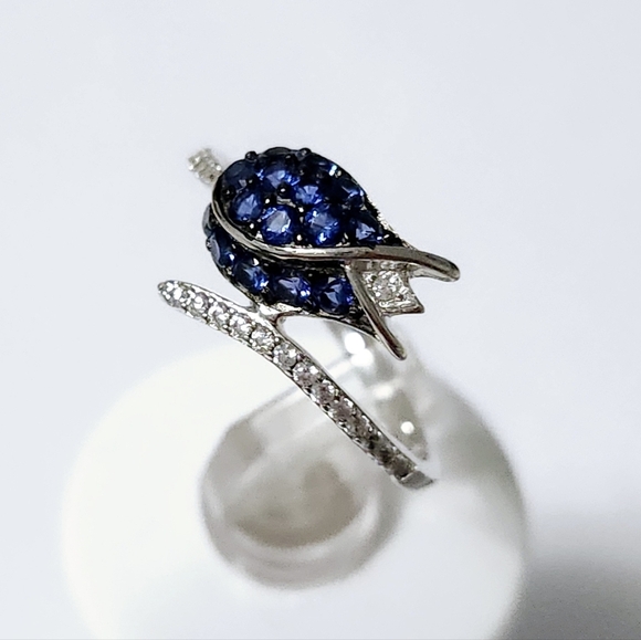 Tulip Flower Sapphire Sterling SILVER Ring size 6.5 - Picture 9 of 9